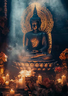 Buddha Statue Candles Smoke