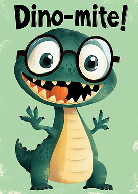 Dino-mite Cartoon Dinosaur with Glasses