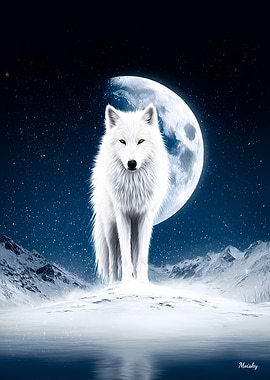 White Wolf Under the Winter Moon