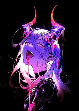 Demon Girl with Horns and Tongue