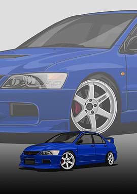Blue Mitsubishi Lancer Evolution Poster