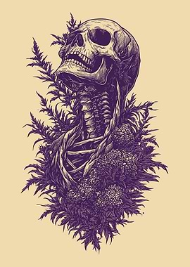 Skull and Flora Illustration