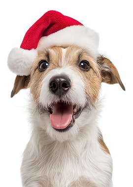 Russell Terrier Dog with Santa Hat