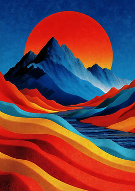 Chromatic Valley – Surreal Dunes and Rising Sun