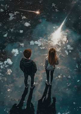 Stargazing Couple Under Shooting Stars