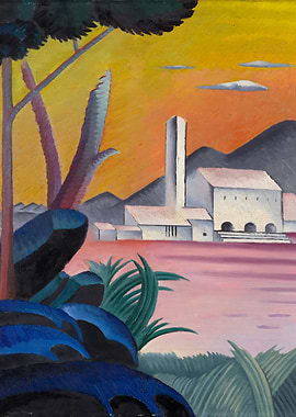 Abstract Landscape with Building and Trees