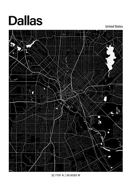 Dallas Black and White Map