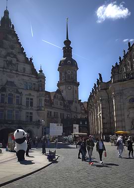 Dresden cityscape with panda mascot