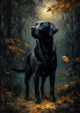 Black Labrador in Autumn Forest
