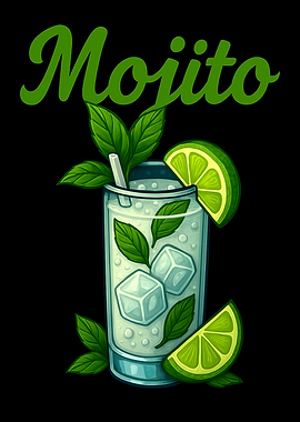 Mojito Cocktail Art Print – Fresh Mint & Lime Drink Recipe Wall Decor for Kitchen, Bar, or Summer Lounge