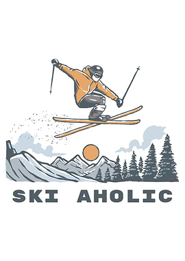 Skiaholic Skier Mountain Scene