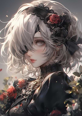 Anime Girl with Roses and Eyepatch