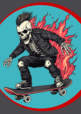 Flaming Skeleton Skateboarder