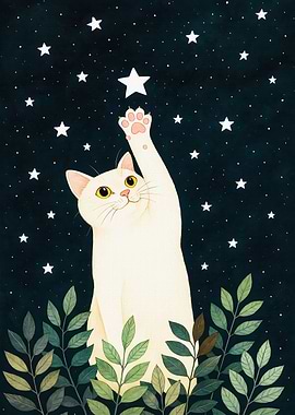 Cat Reaching for a Starry Night