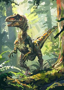 Dinosaur in Jungle Illustration