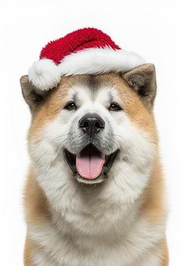 Akita Dog Wearing Santa Hat