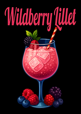 Wildberry Lillet Cocktail Art Print – Illustrated Drink Recipe Wall Decor for Kitchen or Home Bar