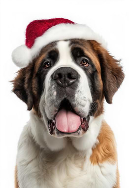Saint Bernard dog wearing Santa hat