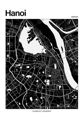 Hanoi Black and White Map