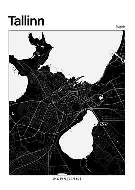 Tallinn Black and White Map
