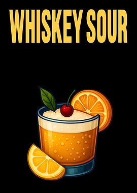 Whiskey Sour Cocktail Art Print – Classic Bourbon Drink Recipe Wall Decor for Bar, Lounge, or Kitchen