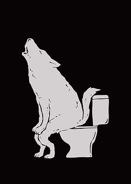 Wolf on Toilet Howling Funny Art