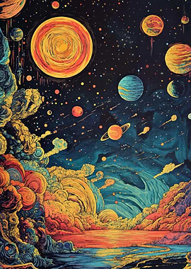 Colorful Planets Cosmic Landscape