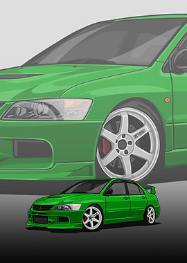 Green Mitsubishi Lancer Evolution poster