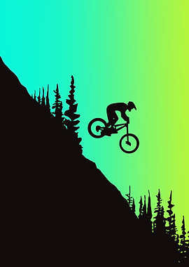 Mountain biker silhouette on gradient background