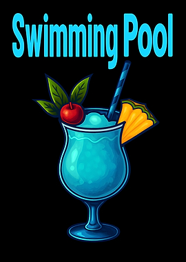 Swimming Pool Cocktail Art Print – Retro Tropical Drink Recipe Wall Decor for Bar, Kitchen, or Tiki Lounge