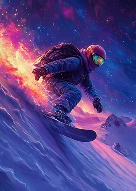 Snowboarder Cosmic Winter Landscape
