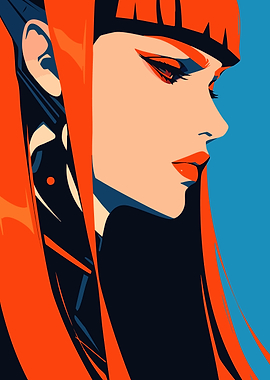 Stylish Redhead Ginger Woman Portrait Minimalist Art Illustration