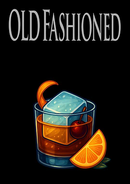 Old Fashioned Cocktail Art Print – Classic Whiskey Drink Recipe Wall Decor for Bar, Kitchen, or Lounge
