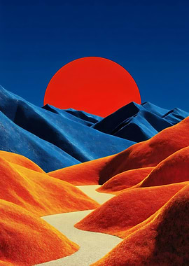 Crimson Horizon – Minimalist Desert with Giant Sun