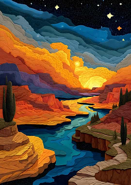 Sunset Canyon – Surreal Paper-Cut Landscape