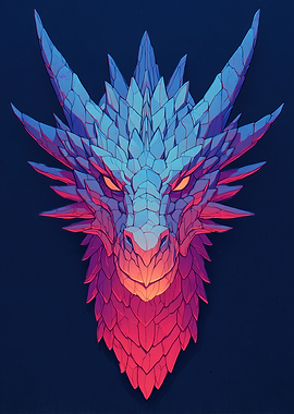 Dragon Head with Blue and Red Scales