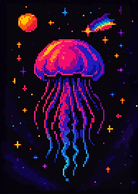 Retro Pixel Art Cosmic Space Jellyfish