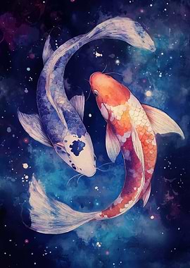 Koi Fish Cosmic Watercolor