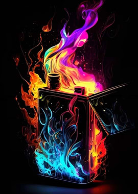 Colorful Lighter with Flames