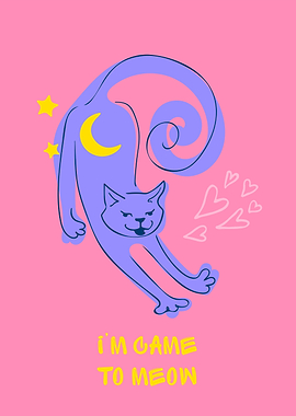 Playful Cat Illustration with Hearts