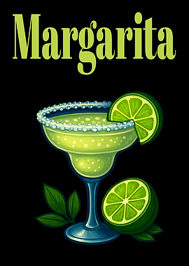 Margarita Recipe Art Print – Fun Retro Cocktail Wall Decor, Lime Green Drink Illustration for Kitchen or Home Bar