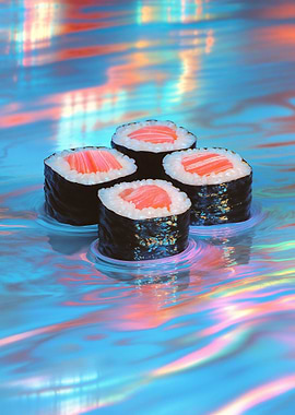Sushi Rolls in Iridescent Water