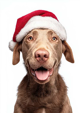 Chesapeake Bay Retriever Dog with Santa Hat