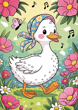 Cartoon Duck with Floral Headscarf