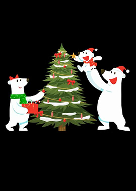Polar Bears Decorating Christmas Tree
