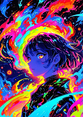 Anime Girl with Colorful Abstract Background