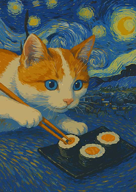 Cat sushi, Starry Night