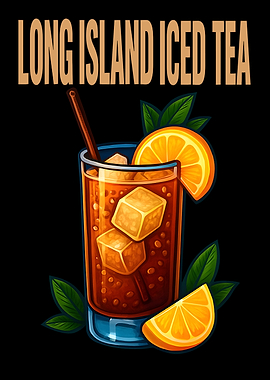 Long Island Iced Tea Cocktail Art Print – Bold Drink Recipe Wall Decor for Bar, Kitchen, or Man Cave