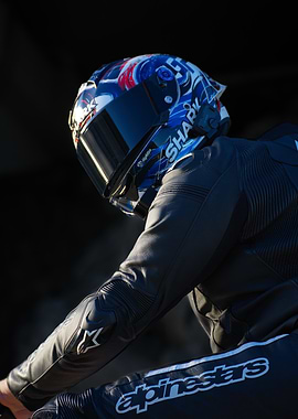 Motorcycle Rider with Shark Helmet