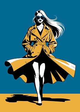 Fashionable Woman in Trench Coat Illustration